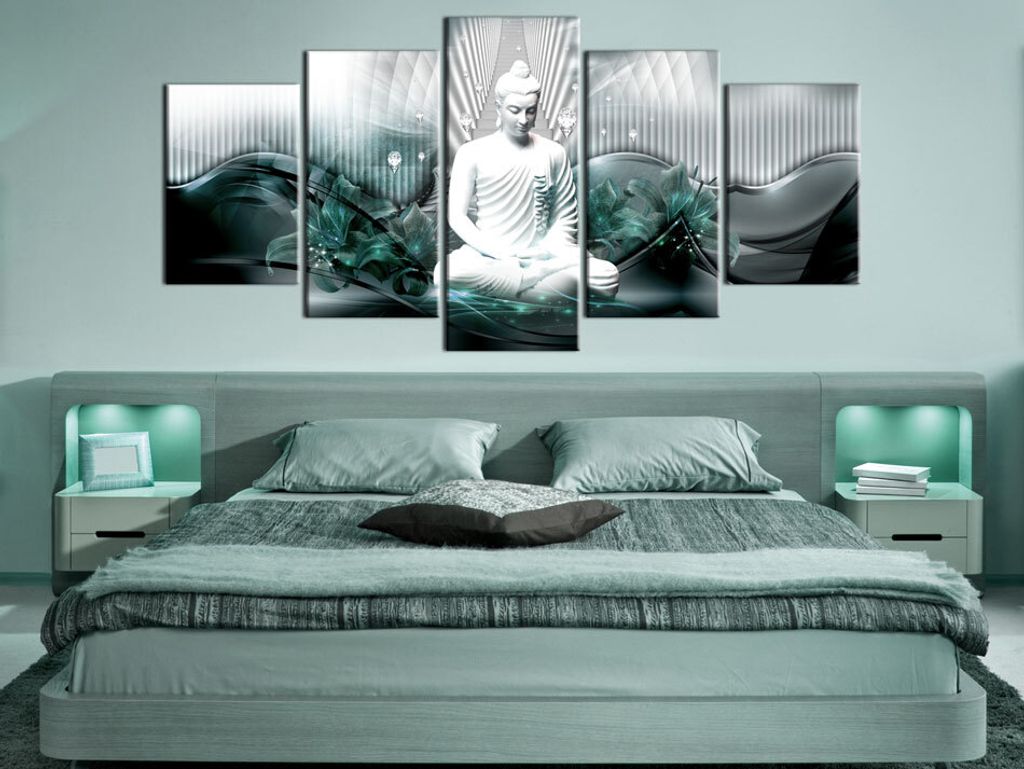 Akustikbild Buddha Abstrakt 200x100 cm Bilder Akustikschaum Hochleistungsschallabsorber Schallschutz Leinwand 5 tlg Wandbild Raumakustik Schalldäm...