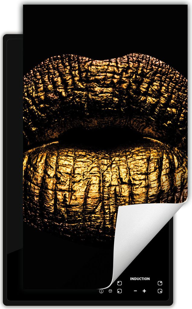 DarHaus Herdabdeckplatte 1 teilig 30x52 cm Anti Rutsch Matte Aufrollbar, gold - Mund