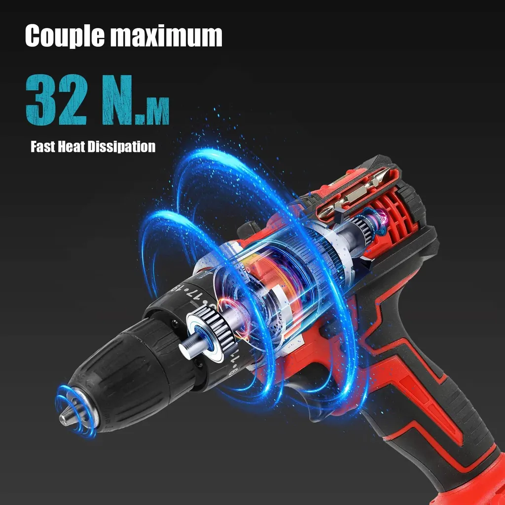 Perceuse à percussion 32N-m réglable 18+1 positions et 2 batteries 18V