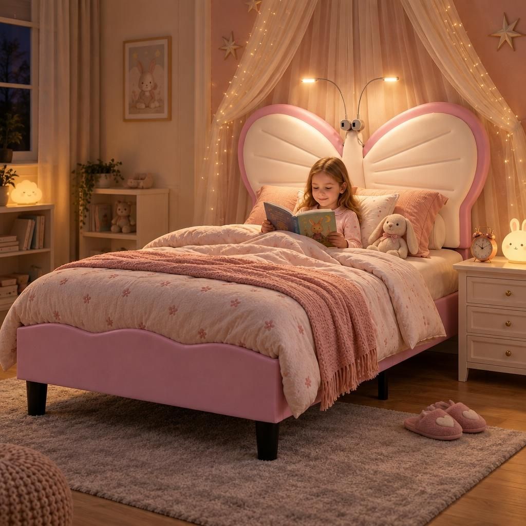 INONEFT Gestoffeerd kinderbed 90x190 cm, LED enkelbed. Productafbeelding 