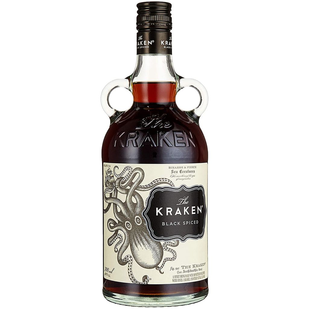 A bottle of Kraken Black Spiced Rum.
