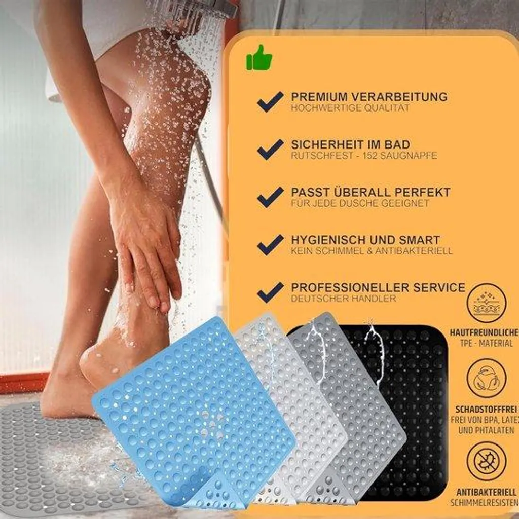 Tapis de douche massant bleu 53 x 53 cm antidérapant avec poignées