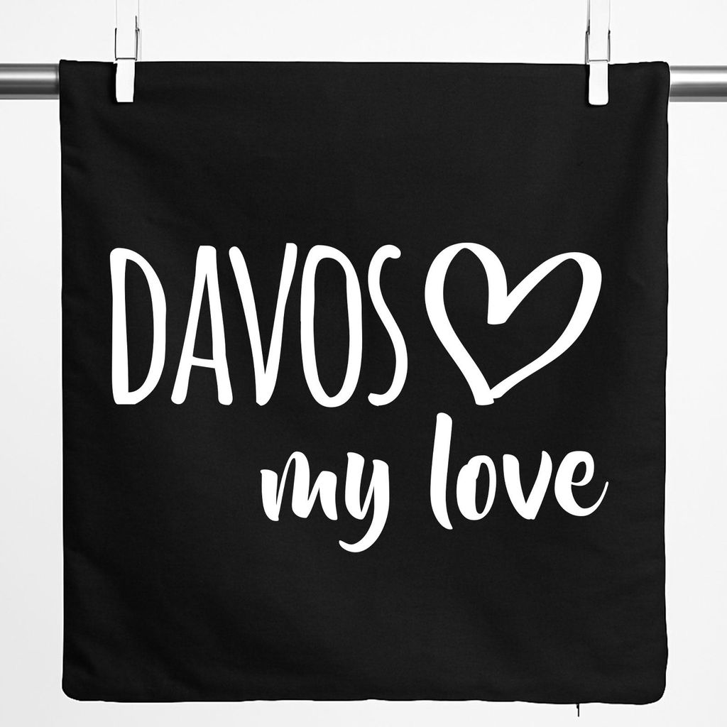 Huuraa Kissenbezug Davos my love 40x40cm Black Baumwolle Dekokissenbezug Geschenkidee