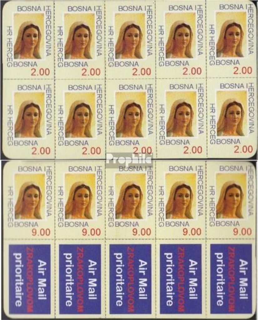 Briefmarken Bosnien - Kroat. Post Mostar 1996 Mi 30Fb-31Fb Folienblatt (kompl.Ausg.) 2 Markenkarten postfrisch Marienstatue