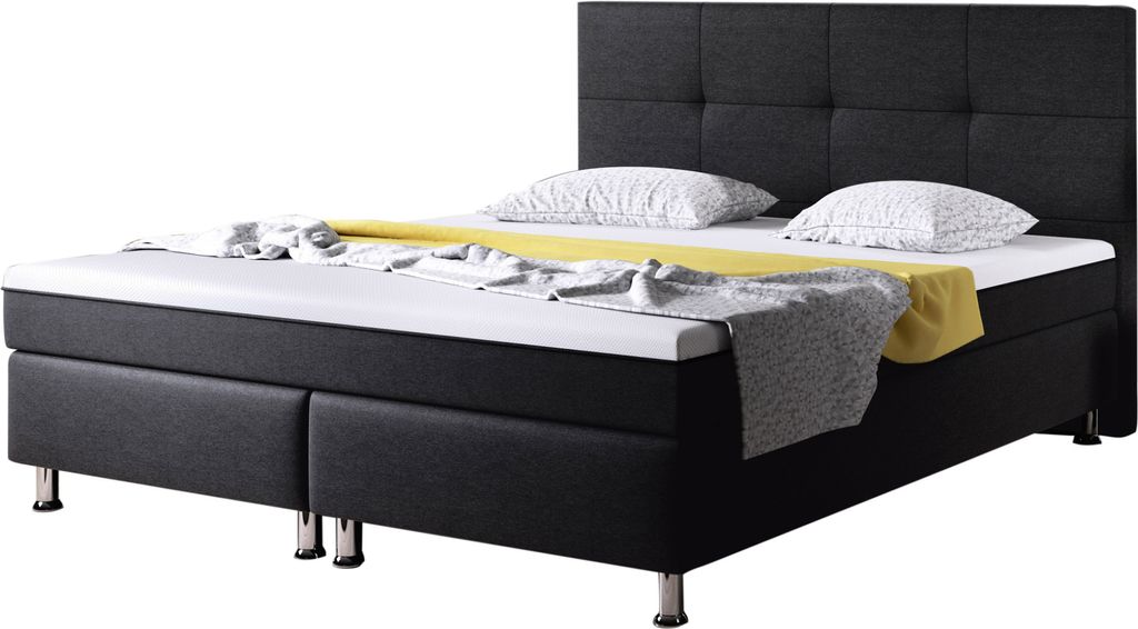 Boxspringbett Dallas 180x200 cm Webstoff Anthrazit mit Topper-Optik