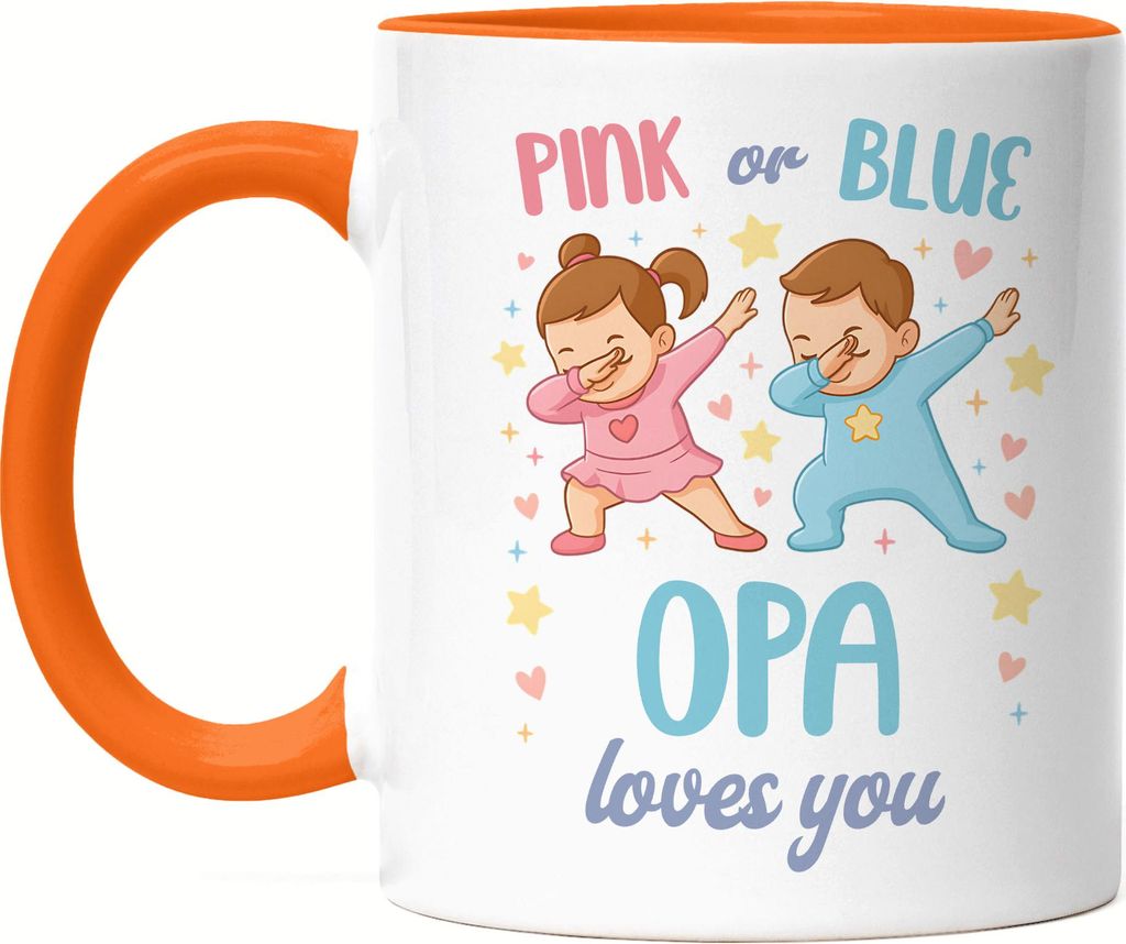 Pink or Blue Opa Loves You Tasse Orange Geschenk für werdenden Opa Baby Ankündigung Enkelkind