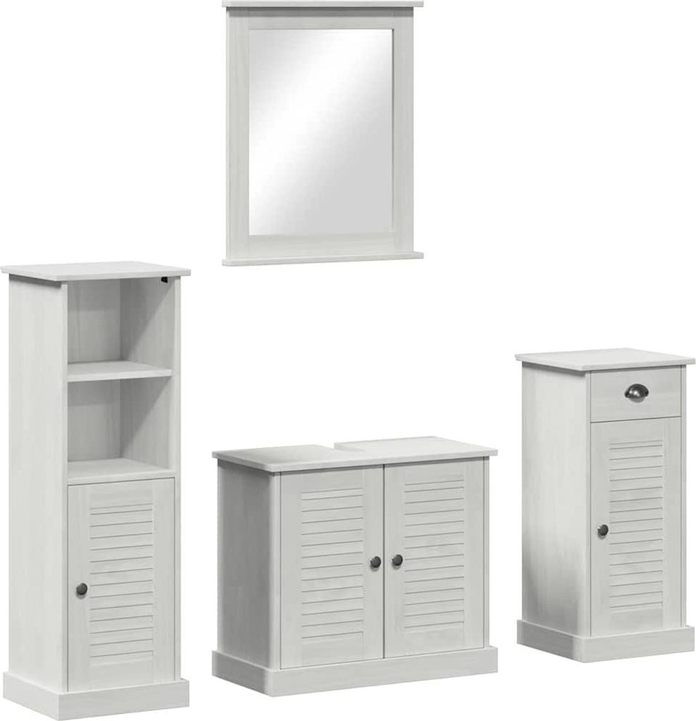 Badezimmermöbel-Set 4 pcs Antik Weiß Massives Kiefernholz
