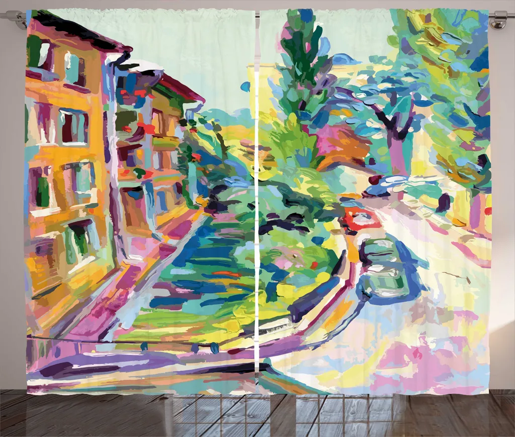 ABAKUHAUS Rideau de Salon Peinture à l'Huile Urbain 280x225cm Multicolore