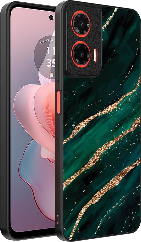 Smartphonica Phone Case Fit für Motorola Moto G Power 2024 mit Marmor-Druck - TPU zurück Abdeckung Fall Marmor-Design - Grün Gold
