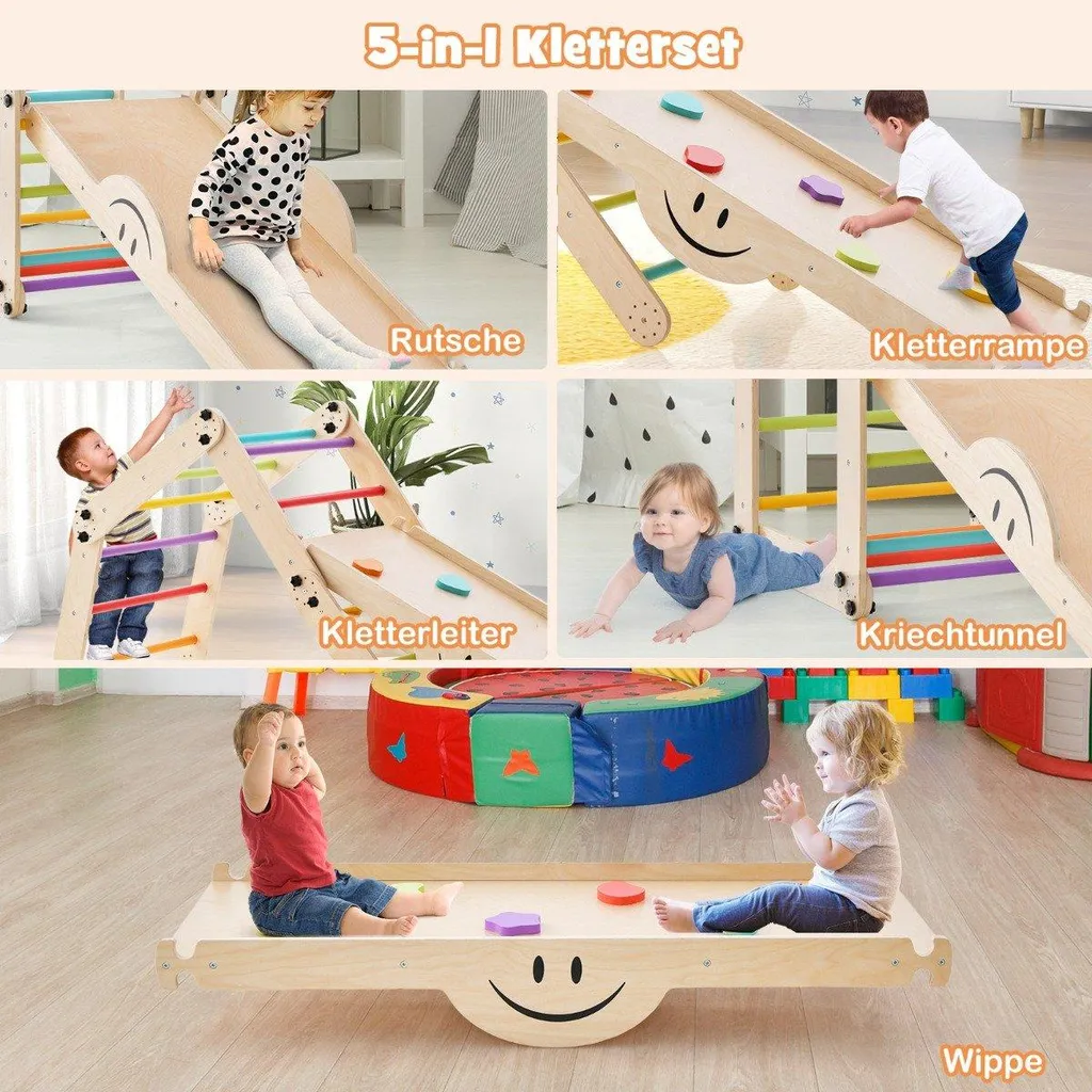 Triangle d'escalade Montessori pliable en bois avec rampe réversible