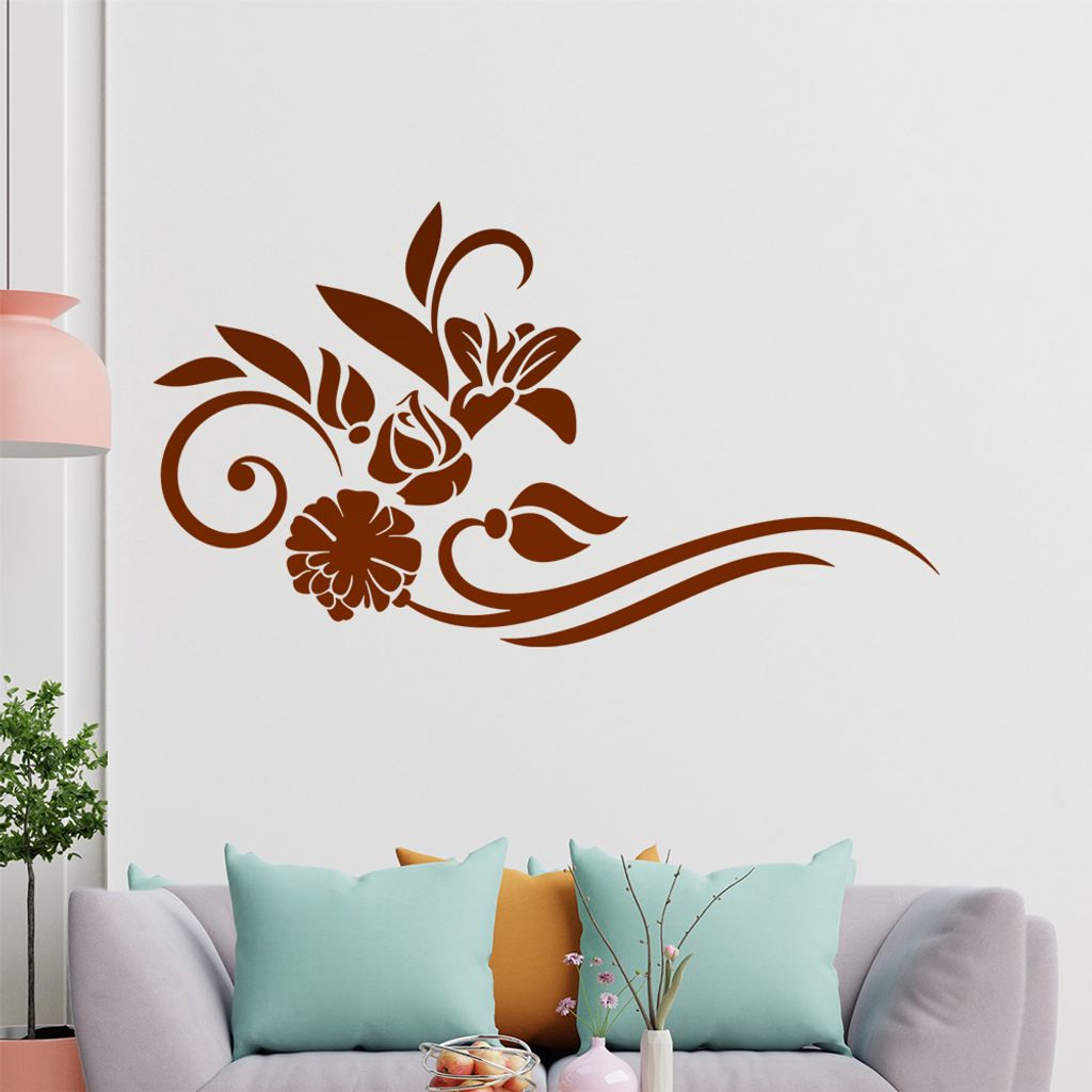 Blumen - Linien Wandtattoo in 6 Größen - Wandaufkleber Wall Sticker - Dekoration, Küche, Wohnzimmer, Schlafzimmer, Badezimmer