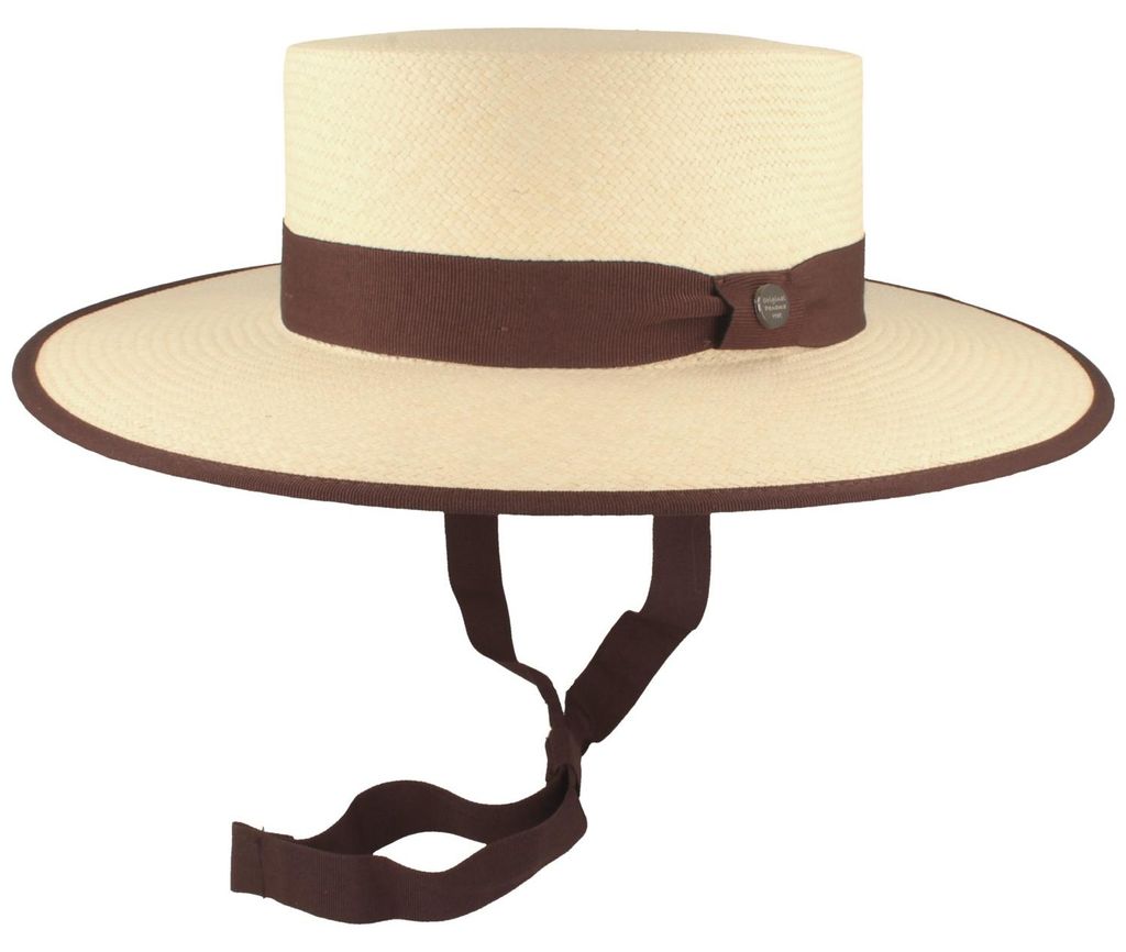 Matelot aus Panamastroh mit Kinnband, Einfass und extra breiter Krempe von Hut-Breiter, beige, Gr. L