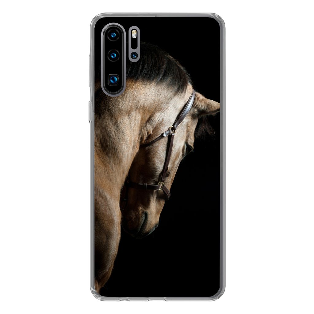 MuchoWow Handyhülle Schutzhülle Hülle für Huawei P30 Pro Pferde - Halfter - Schwarz Silikon Softcase Handy Hülle - Schutzdeckel