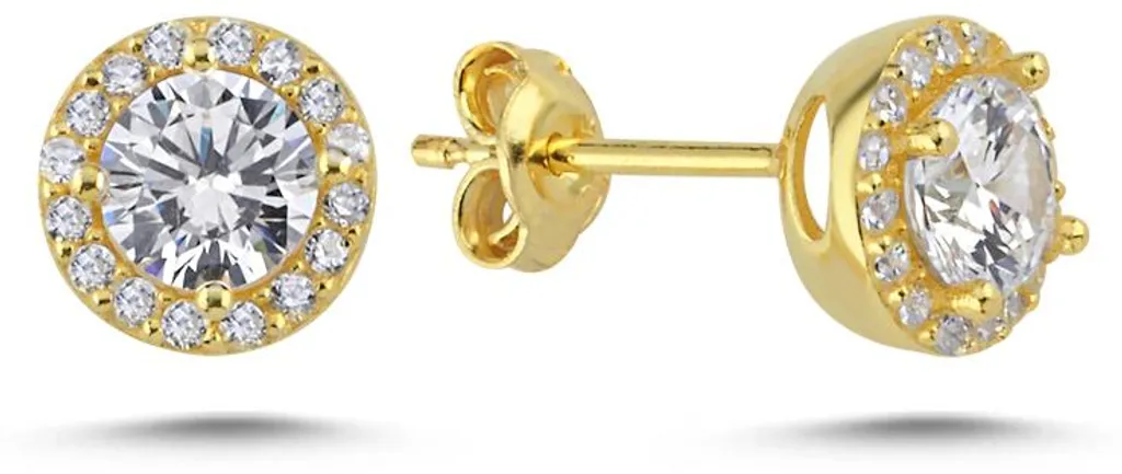 Boucles d'oreilles classiques en zircone et argent 925 doré brillant