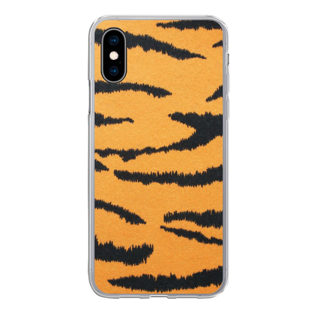 MuchoWow Handyhülle Schutzhülle Hülle für iPhone X Tigerdruck - Braun - Orange Silikon Softcase Handy Hülle - Handyhülle