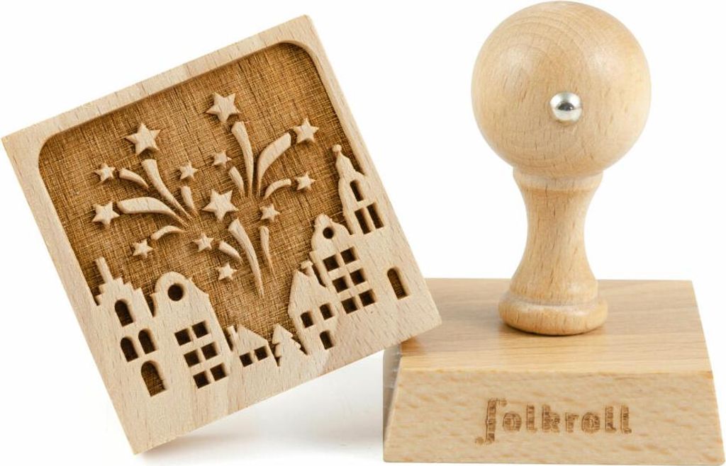 Folkroll Keksstempel Feuerwerk, 55x55 mm, Cookiestempel, Backstempel, Keks, Stempel, Motiv, Buchenholz, 334843