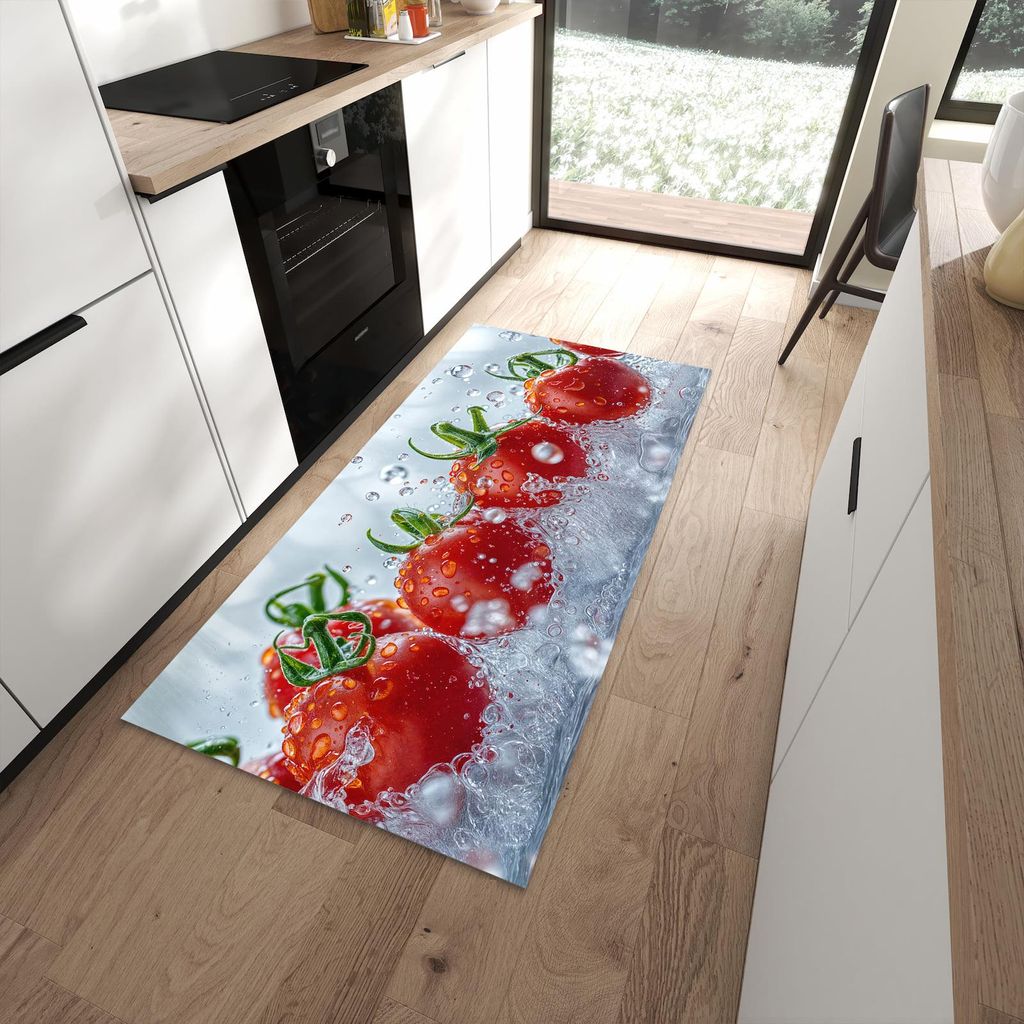 Küchenteppich 90x180cm rutschfest & abwischbar PVC Läufer - Wassertomaten