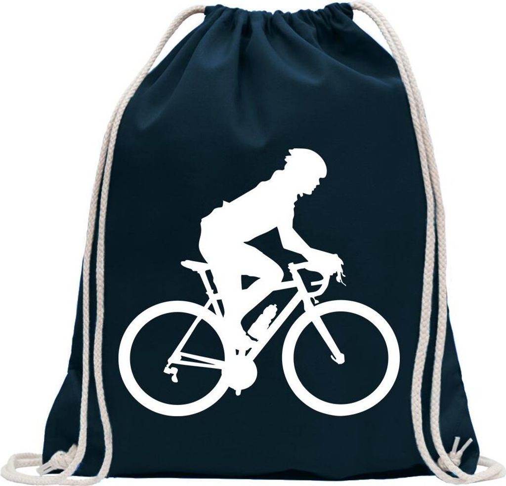Kiwistar - Turnbeutel - dunkelblau - Rennrad Fahrrad Figur - Fun Rucksack Sport Beutel Gymsack Baumwolle mit Ziehgurt