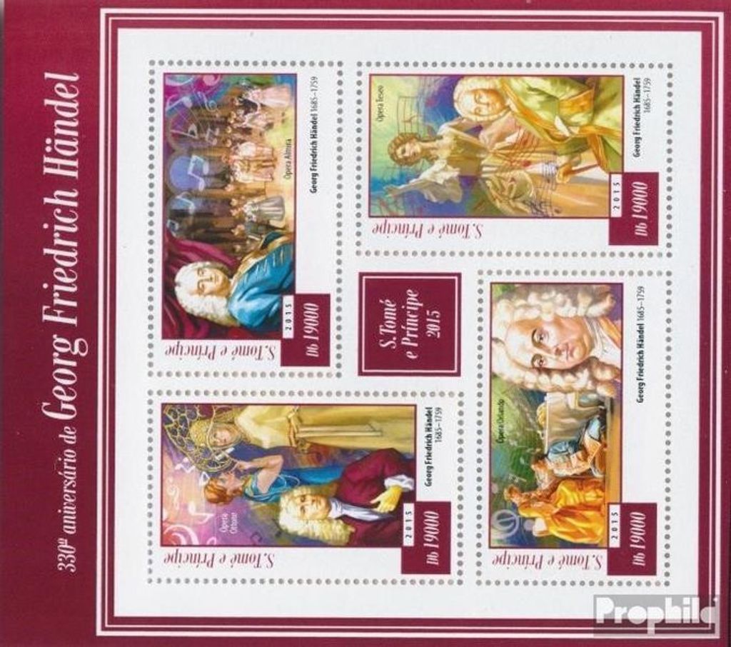 Briefmarken Sao Tome e Principe 2015 Mi 5990-5993 Kleinbogen (kompl. Ausgabe) postfrisch 330. Geburtstag Georg Friedrich Händel