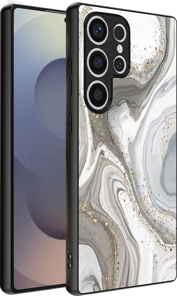 Smartphonica Handytasche Geeignet für Samsung Galaxy S25 Ultra mit Marmordruck - TPU Rückseite Abdeckung Fall Marmor Design - Silber