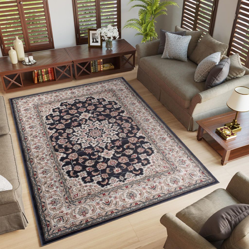 Tapiso Teppich COLORADO Klassisch Schwarz Creme 160 x 220 cm