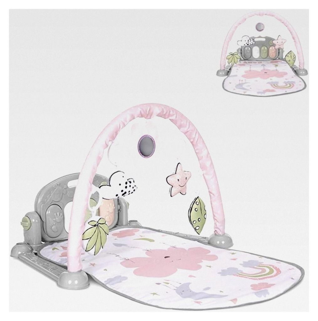 Spielbogen mit Klavier und Krabbeldecke, Musik, Piano, Plüschfiguren in Rosa