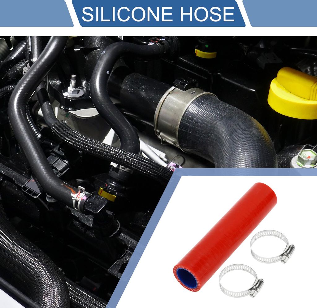 1 Satz 25mm/0,98" ID 150mm/5,91" Länge 0 Grad Blau Rot Auto Silikonschlauch mit Schellen Kühlmittelschlauch Universal