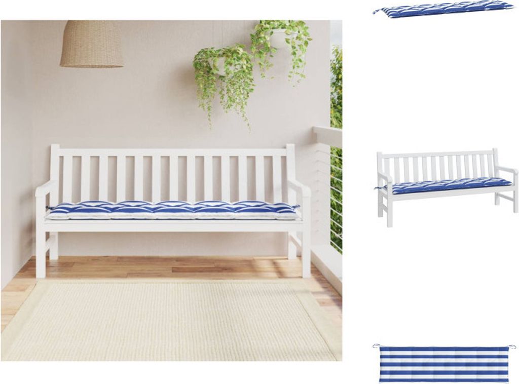 vidaXL Gartenbank-Auflage Blau & Weiß Gestreift 180x50x7 cm - Sitzpolster