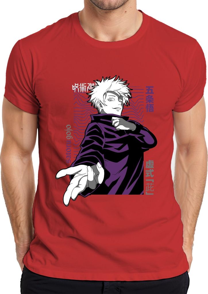Jujutsu Kaisen Satoru Gojo Anime Ästhetik Fan Geschenk Lila Retro Herren T-Shirt, Rot, XL
