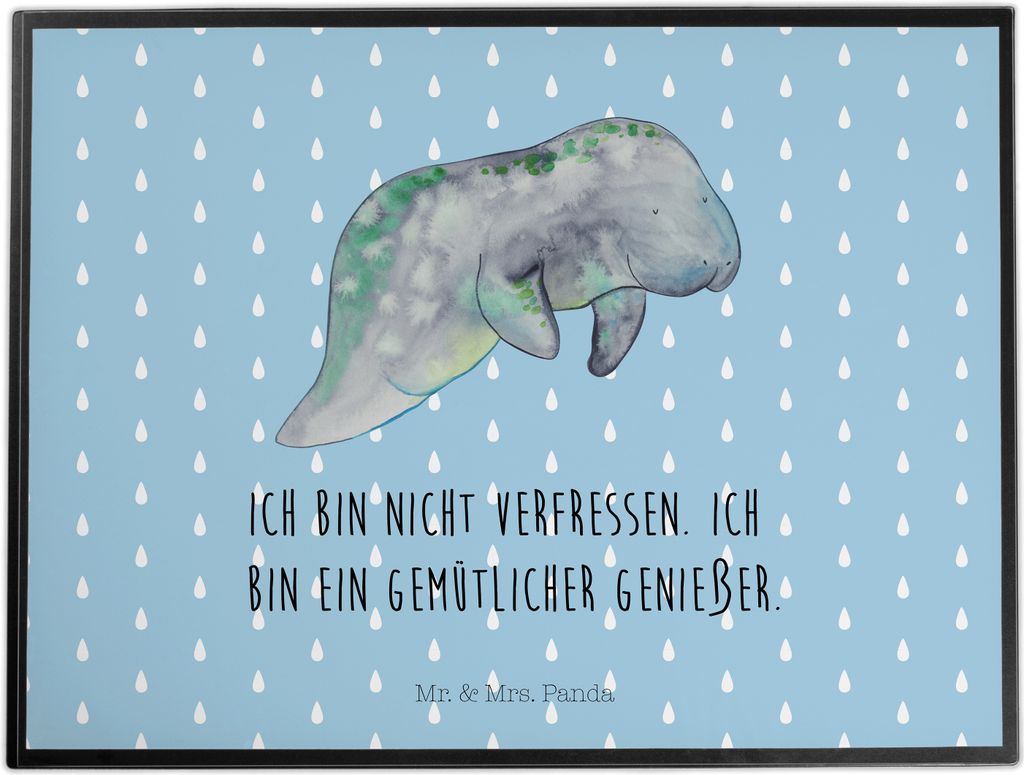 Mr. & Mrs. Panda schreibauflage Seekuh Chillen - Blau Pastell - Geschenk, Schreibunterlage, tischauflage, Unterlage Schreibtisch, Diät, Essen, Abn...