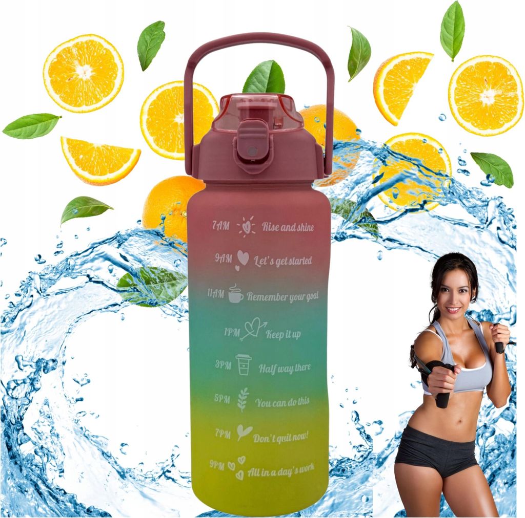 Motivierende Wasserflasche Trinkflasche mit Messskala Sport 2L Auslaufsicher Sport