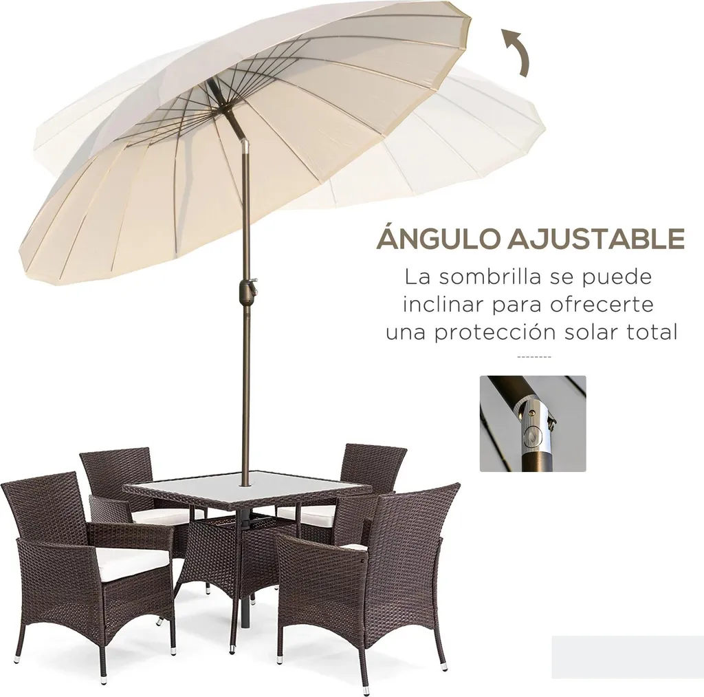 Parasol inclinable blanc Ø2,5 m avec manivelle haute précision extérieur - 3