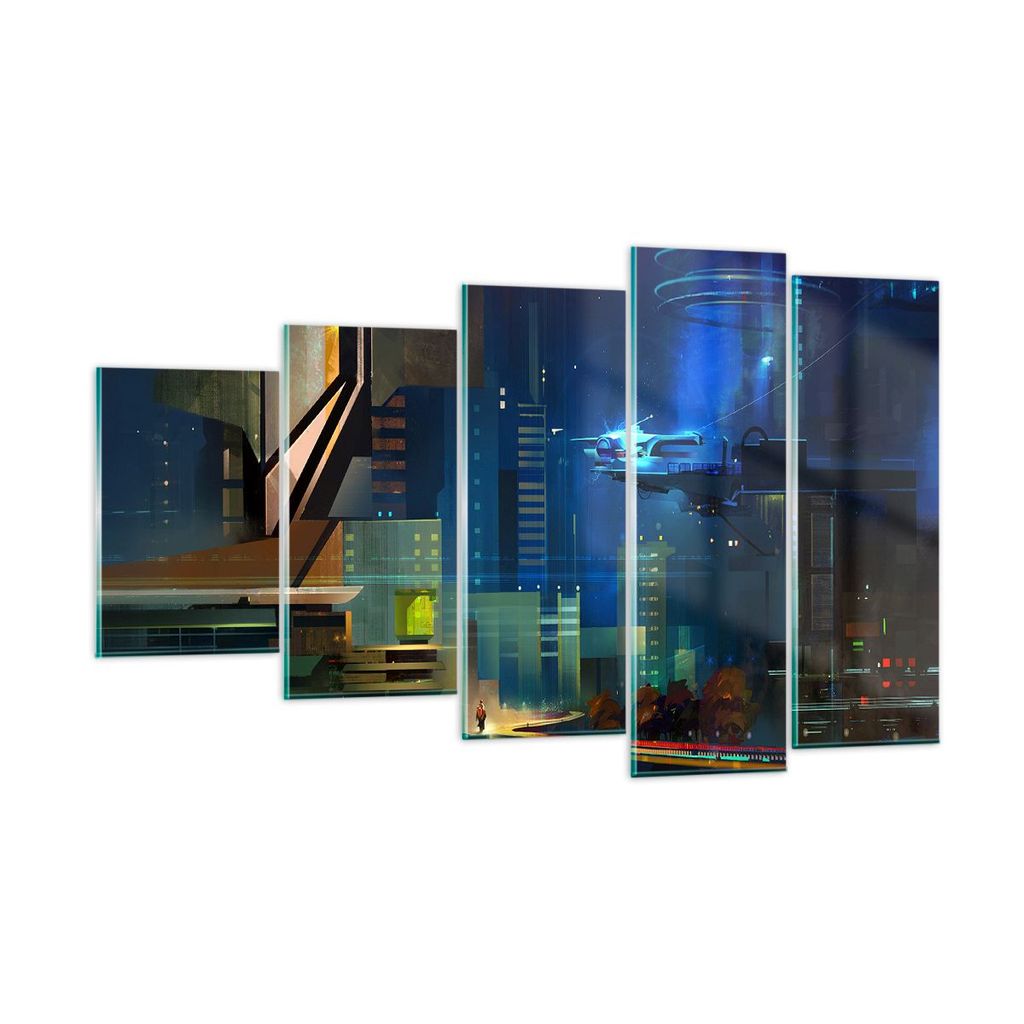 Bilder auf glas - Fantasie Stadt - 100x60cm - Glasbilder - Wandbilder - Kunstdruck - zum Aufhängen bereit - Wanddekoration aus Glas - Glas Bilder ...