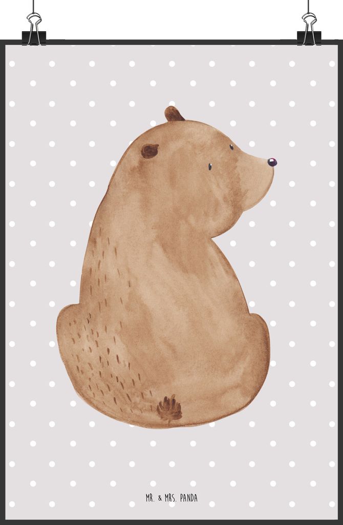 Mr. & Mrs. Panda Bild Bär Schulterblick DIN A2 - Grau Pastell - Geschenk, Teddy, wanddeko, Kunstdruck, Posterdruck, Motivation, Weisheit, Selbstac...
