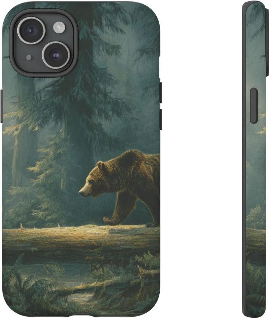 Braunbär auf umgestürztem Baumstamm im Wald – Hülle Kompatibel mit iPhone 15 Plus
