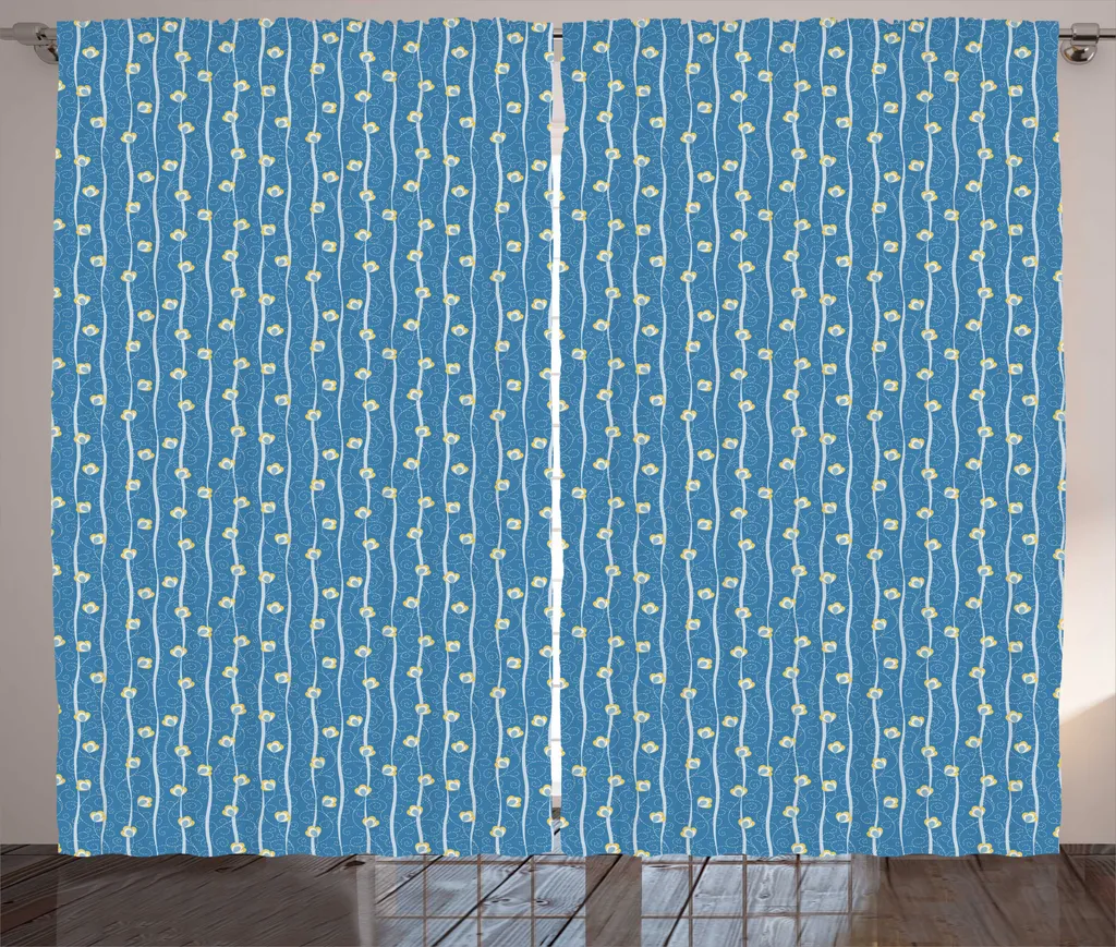 Rideaux Turquoise Anti-Vis-à-Vis Faciles à Poser 280 x 225 cm Fleurs