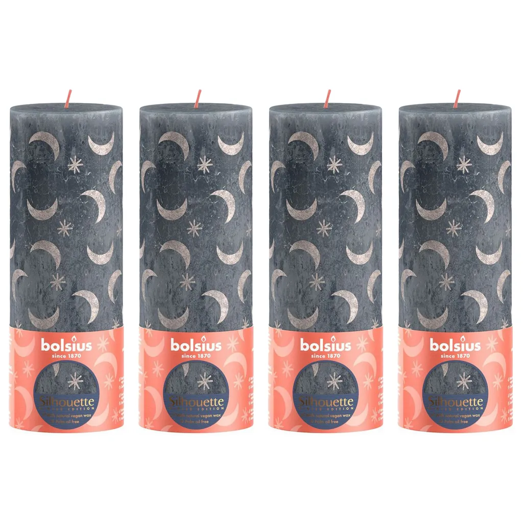 Bougies anti-coulures bleu ardoise lune et étoiles 19 cm - Lot de 4