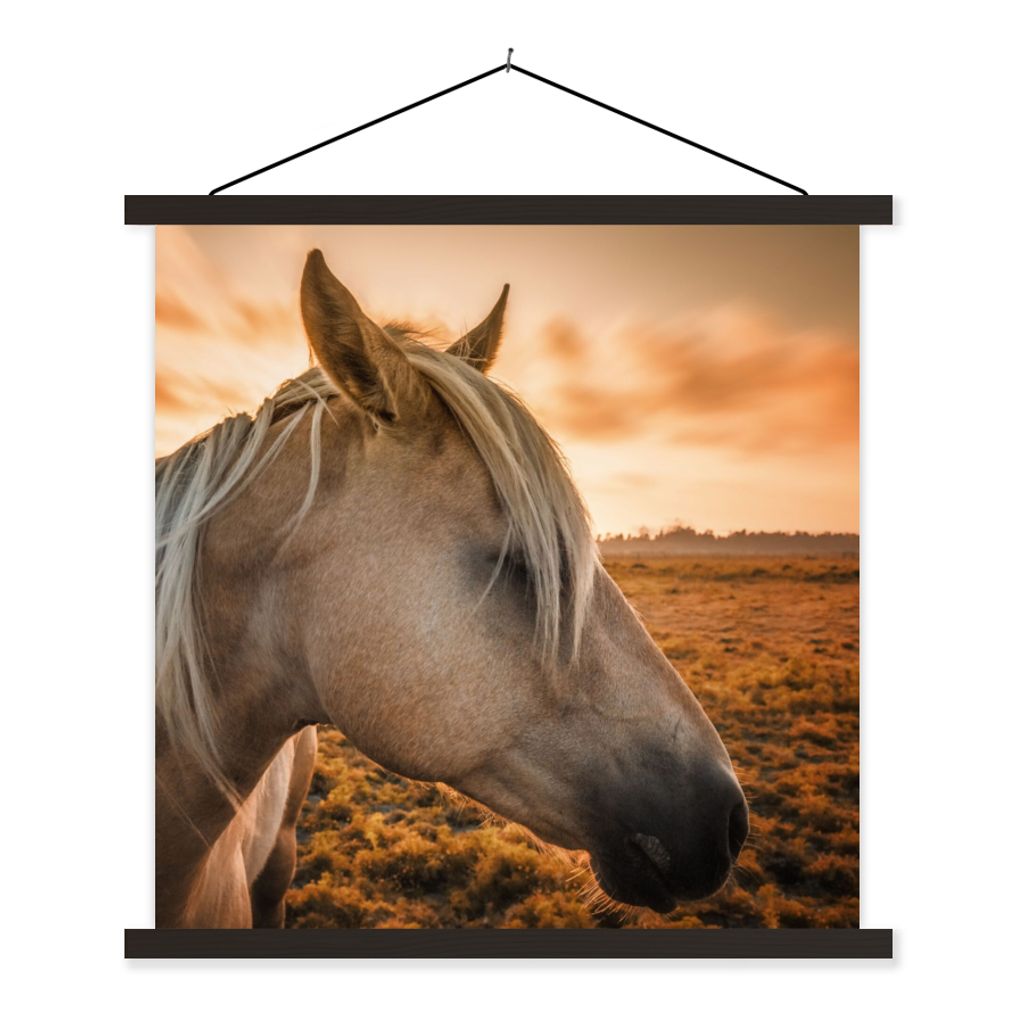 MuchoWow Textilposter Pferd - Tiere - Porträt 60x60 cm mit schwarzem Rahmen - Posteraufhänger