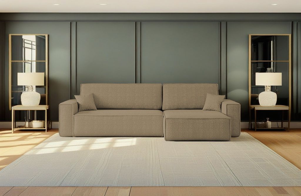 Kaiser Möbel Ecksofa mit schlaffunktion und bettkasten, Eckcouch BEST XL stoff Quelle Hellbraun Rechts