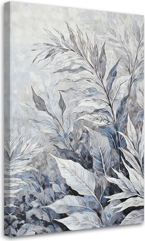 Leinwandbild Blätter Botanisch Abstrakt 70x100 Feeby Silber bild für die wand bereit zum aufhängen
