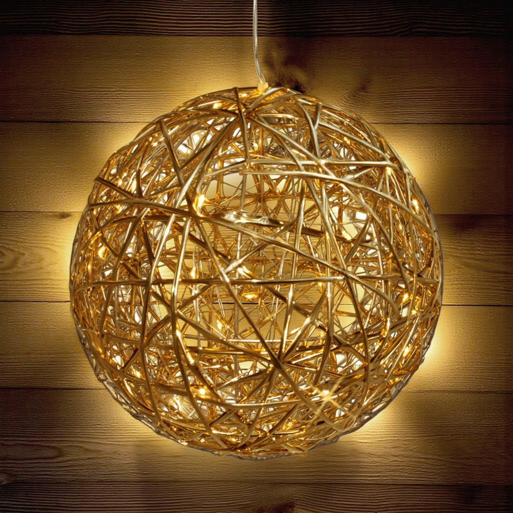 Palla luminosa 20 cm con nastro dorato avvolto bianco caldo Immagine del prodotto 
