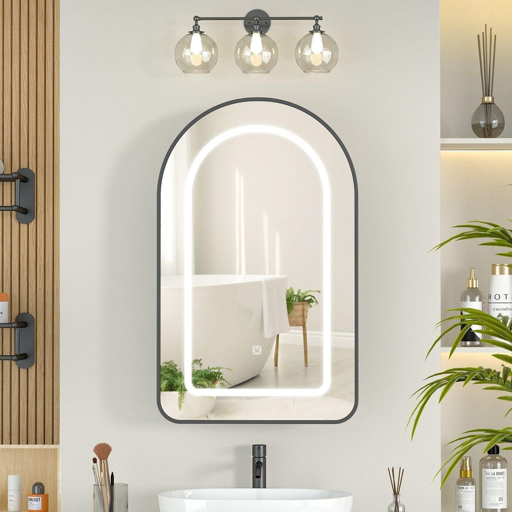 Radelldar bad mit Beleuchtung bogen Badezimmerspiegelschrank holz,Schwarz,42cm Breite