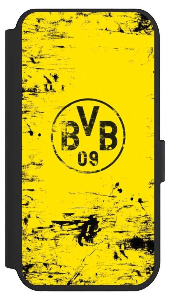 NIVOCASE Klapphülle für Apple iPhone 14 Pro Handyhülle aus Kunst Leder NIVOflip schwarz BVB Borussia Dortmund Offizielles Lizenzprodukt