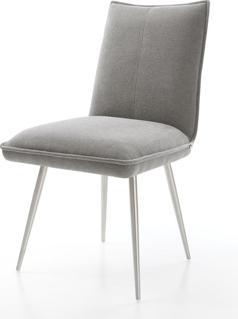 DELIFE Esszimmerstuhl Lelio-Flex Strukturstoff Soft Grau 4-Fuß konisch Edelstahl Taschenfederkern
