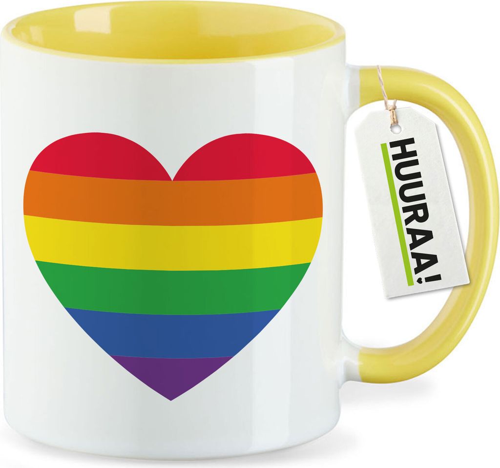 Huuraa Keramiktasse Regenbogenflagge LGBT+ Pride Flag Geschenk 330ml Gelb Regenbogenflagge Überraschung