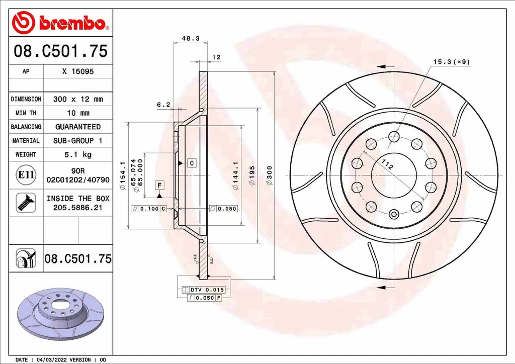 Disque de Frein Haute Qualité Brembo 08.C501.75 pour Skoda Kodiaq et TT