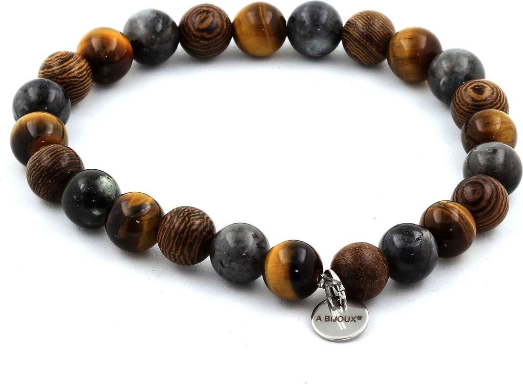 Armband Labradoritperlen + Tigerauge + Holz 8 mm
