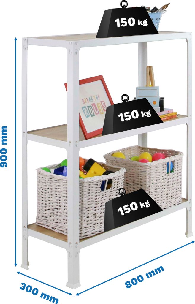 Metallregal SIMONHOME CLICK WOOD MINI 3/300 BRANCO/EICHE NODI