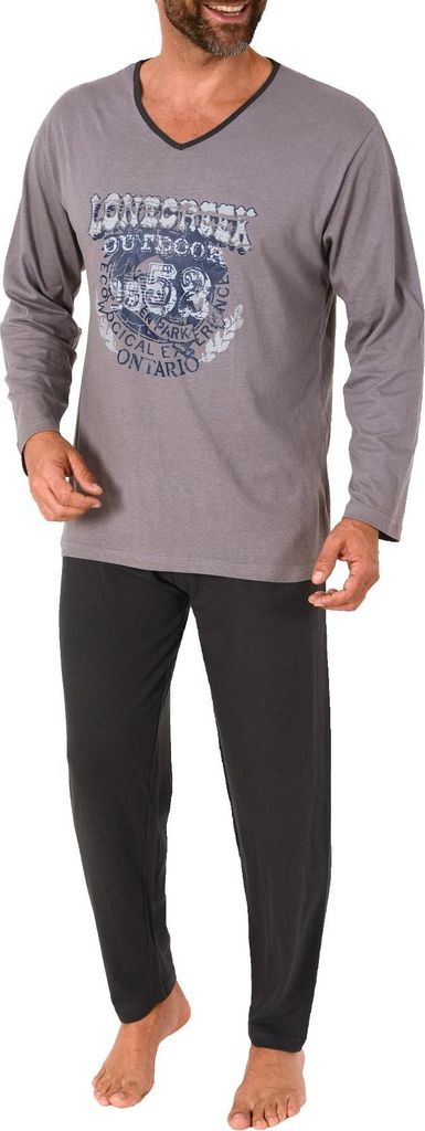 Herren Pyjama langarm Schlafanzug mit Frontprint - 212 101 10 900 ; grau , 50