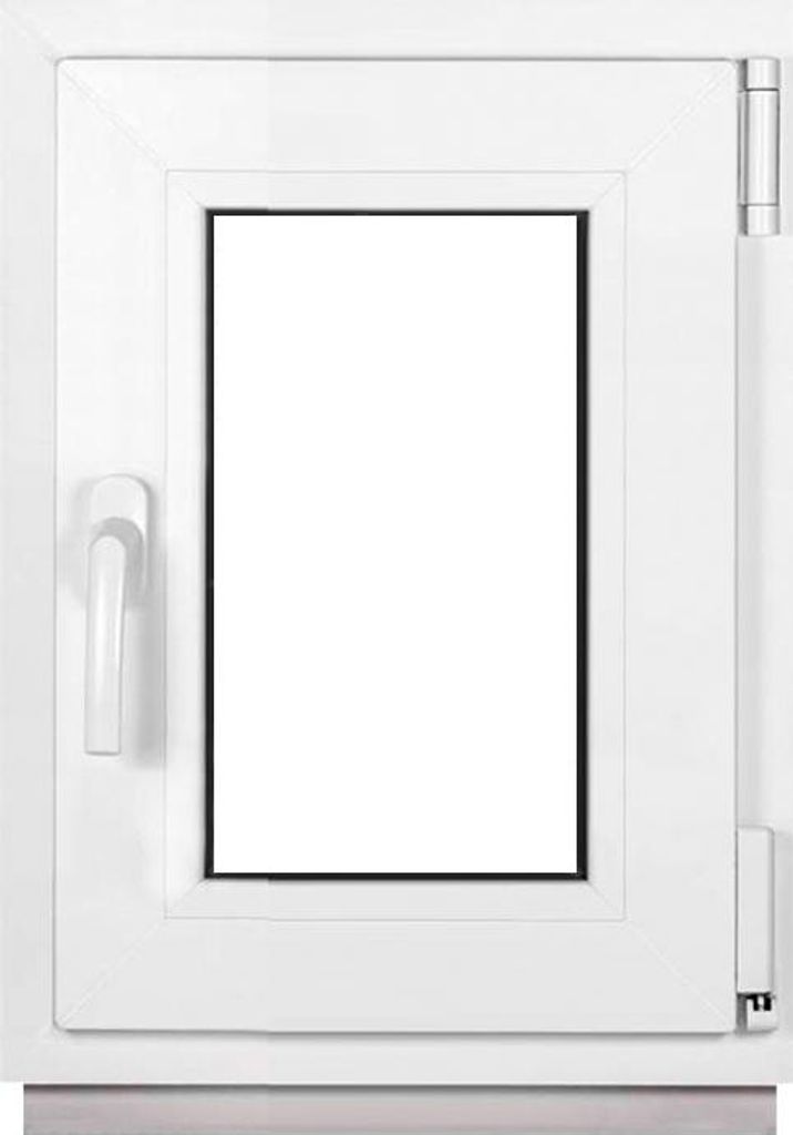 A white framed window with a clear glass pane, shown from the front.